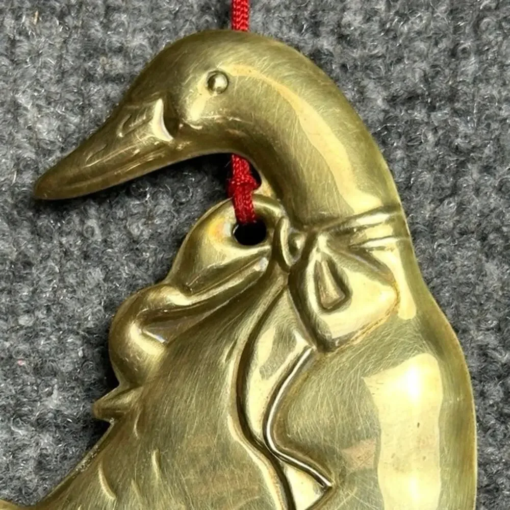 Vintage Dept 56 brass gold goose Christmas ornament made in Hong Kong 5”